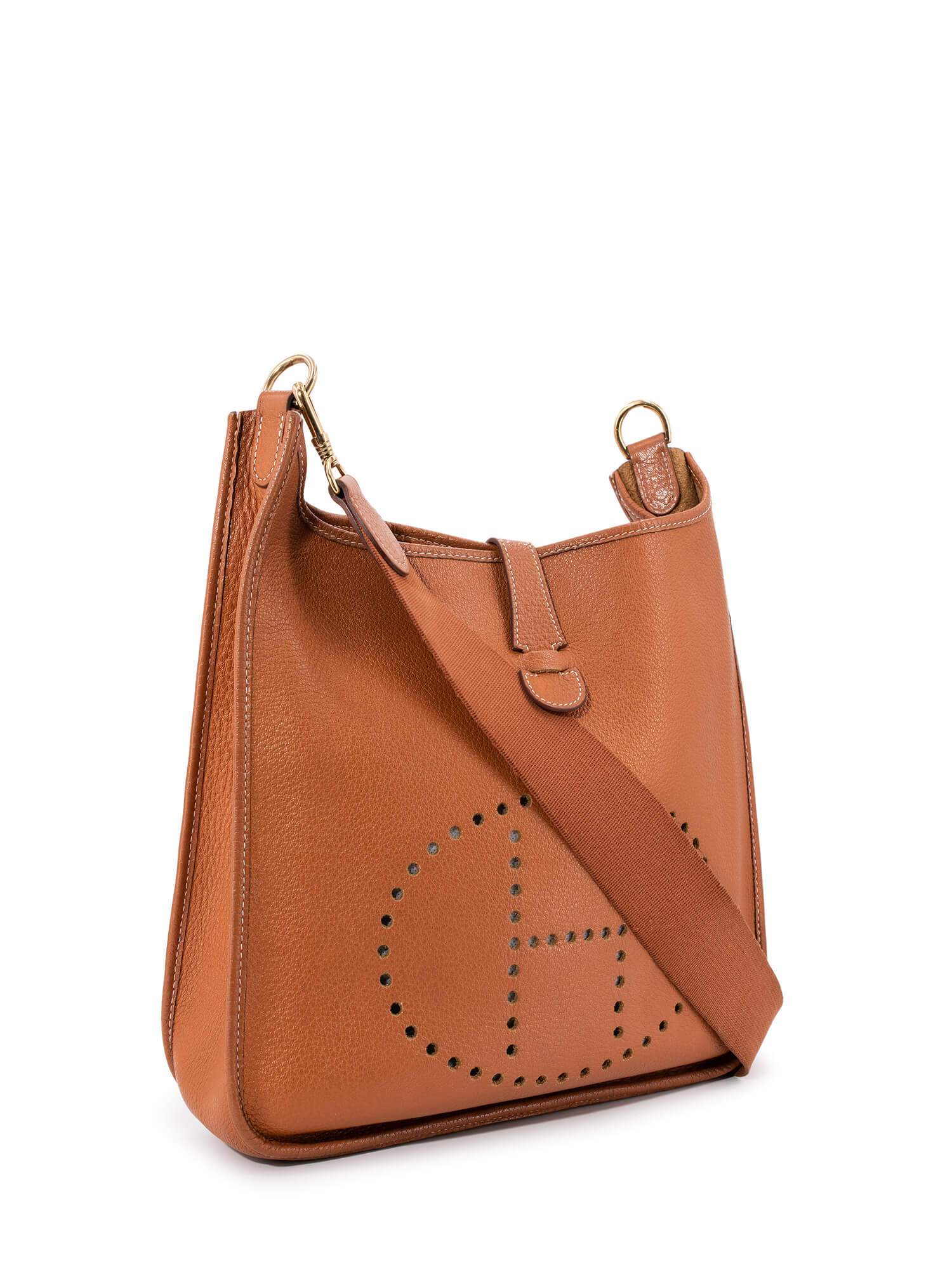 Hermes Togo Leather Evelyne Messenger Bag MM Brown-designer resale