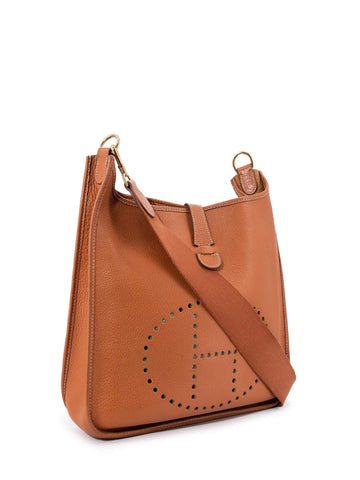 Hermes Togo Leather Evelyne Messenger Bag MM Brown-designer resale