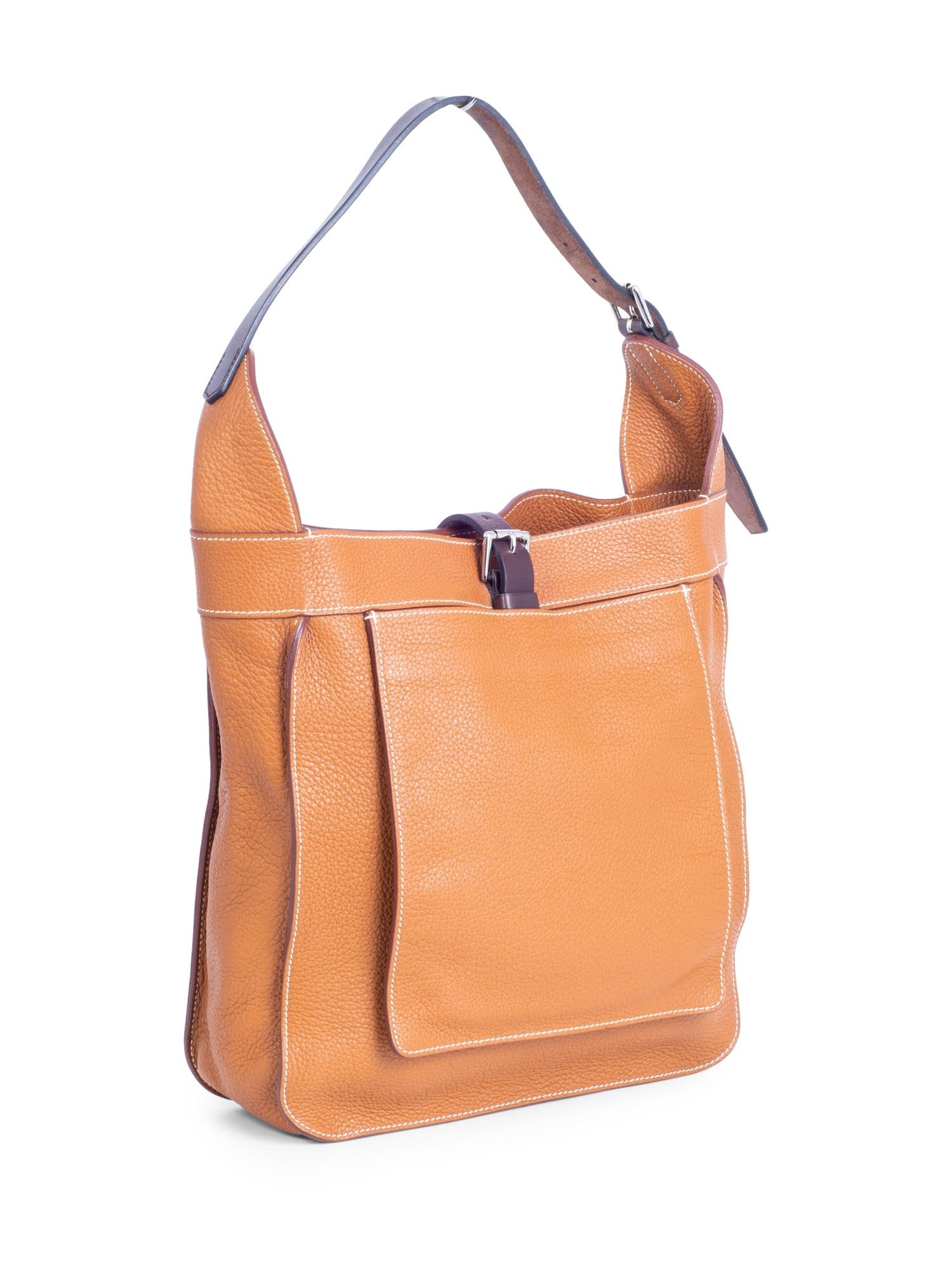 Hermes Togo Leather Hobo Bag Brown-designer resale