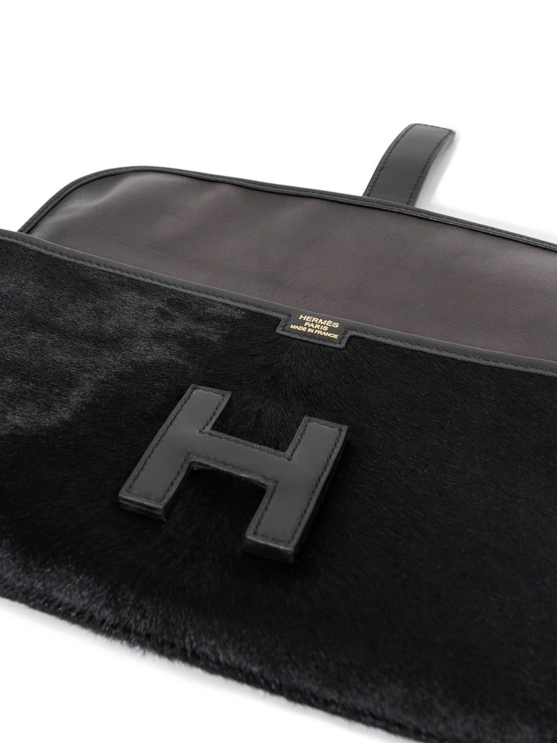 Hermes Troika Pony Hair Jige Clutch 29 Black-designer resale