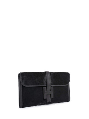 Hermes Troika Pony Hair Jige Clutch 29 Black-designer resale