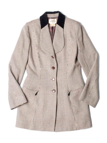 Hermes Vintage H Logo Houndstooth Fitted Equestrian Jacket Brown-designer resale