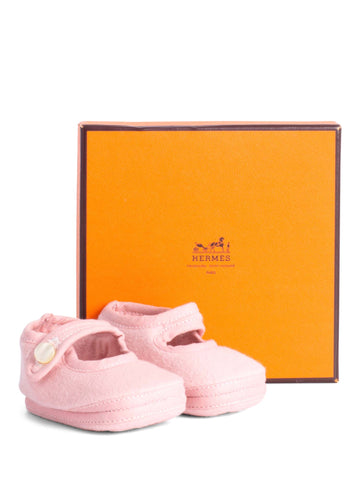 Hermes Wool Baby Shoes Pink-designer resale