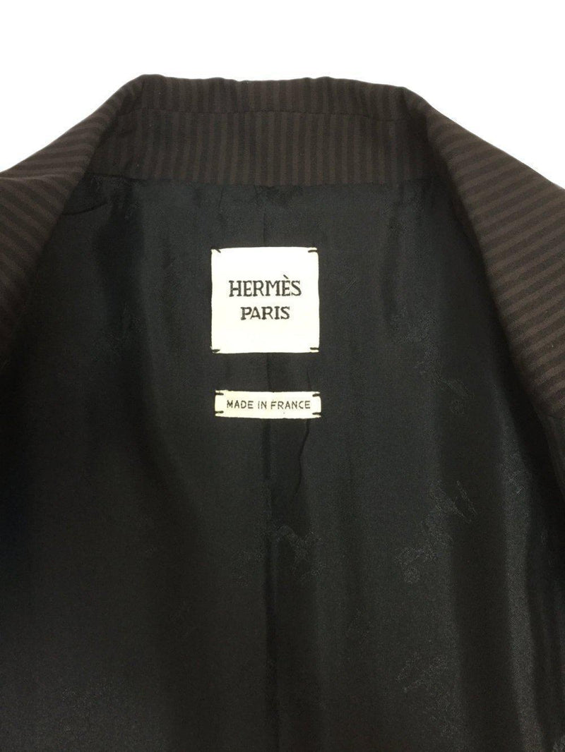 Hermes Wool Pinstripe Pant Suit Brown-designer resale