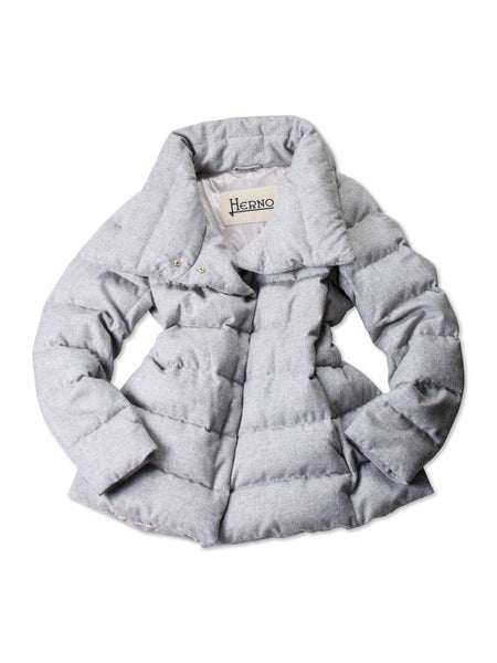 Herno Wide Neck Lightweight Goose Down Puffer Coat Grey