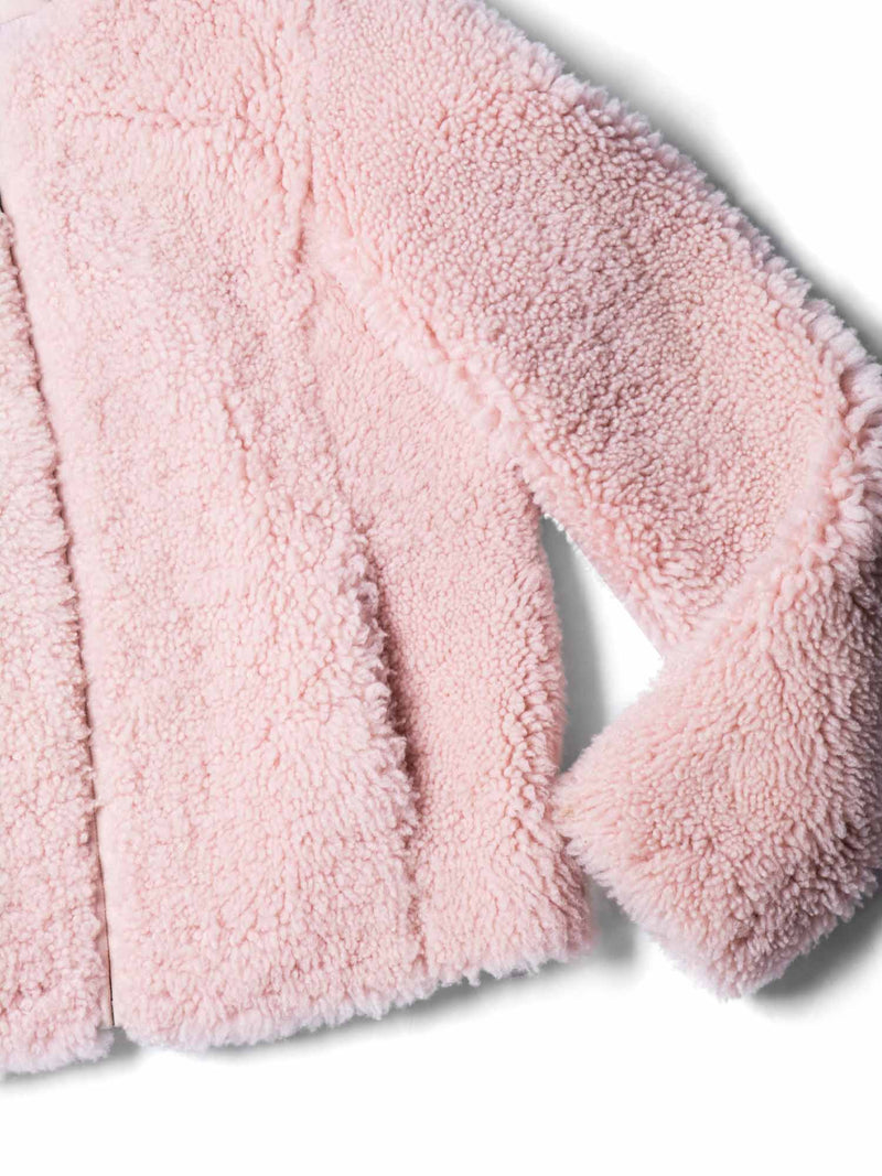 Intermix Genuine Shearling Fur Cropped Bomber Jacket Pink-designer resale
