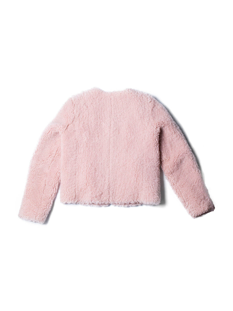 Intermix Genuine Shearling Fur Cropped Bomber Jacket Pink-designer resale