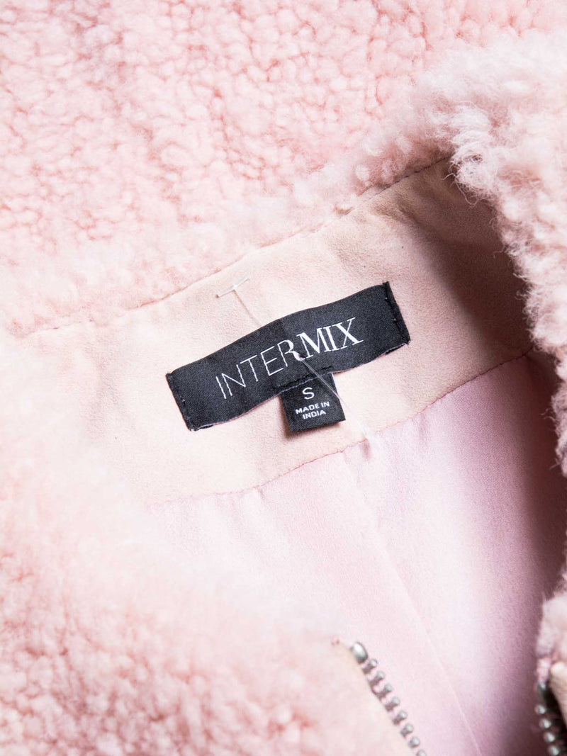 Intermix Genuine Shearling Fur Cropped Bomber Jacket Pink-designer resale