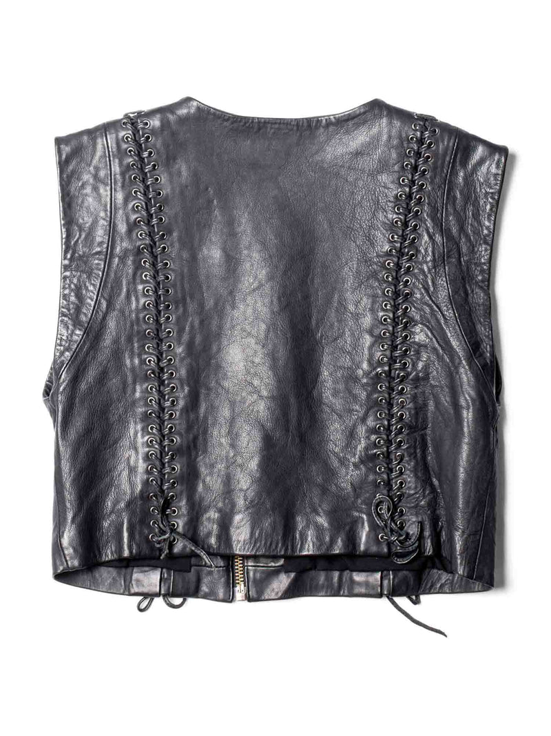 Iro Leather Lace Up Cropped Vest Black-designer resale
