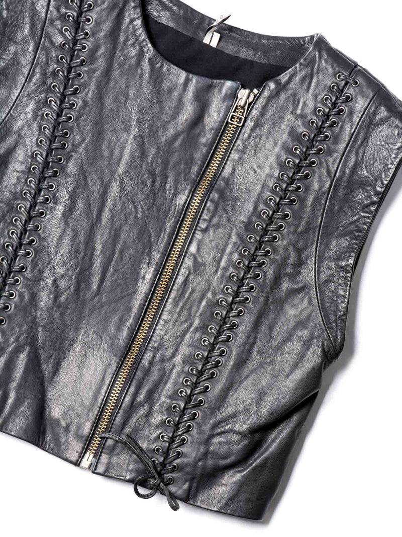 Iro Leather Lace Up Cropped Vest Black-designer resale