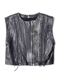 Iro Leather Lace Up Cropped Vest Black-designer resale