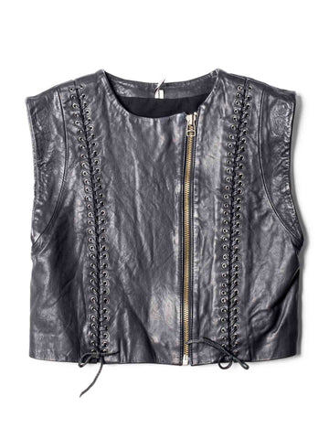 Iro Leather Lace Up Cropped Vest Black-designer resale