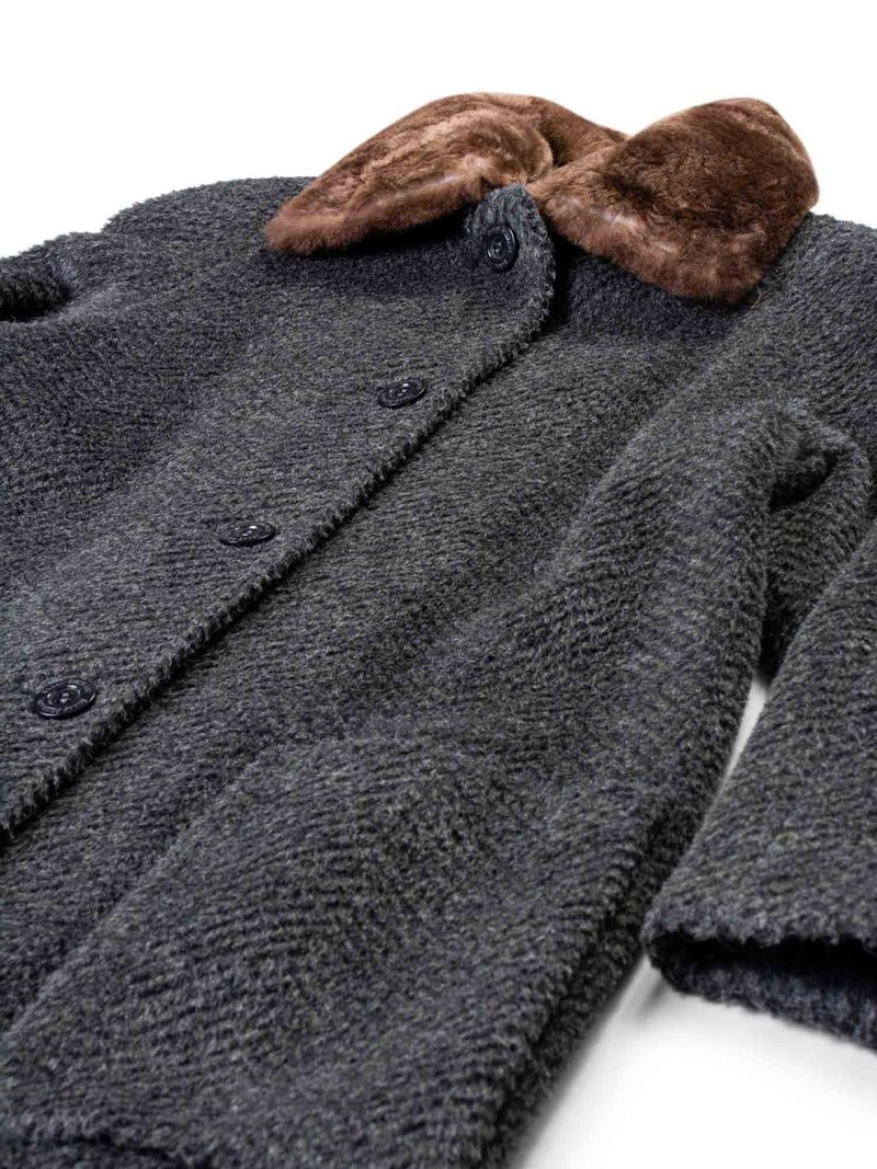 Isaac Mizrahi Alpaca Tweed Chinchilla Fur Collar Coat Green-designer resale