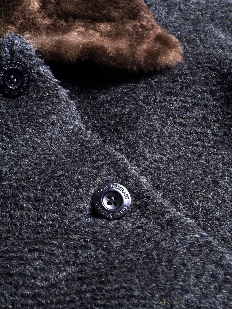 Isaac Mizrahi Alpaca Tweed Chinchilla Fur Collar Coat Green