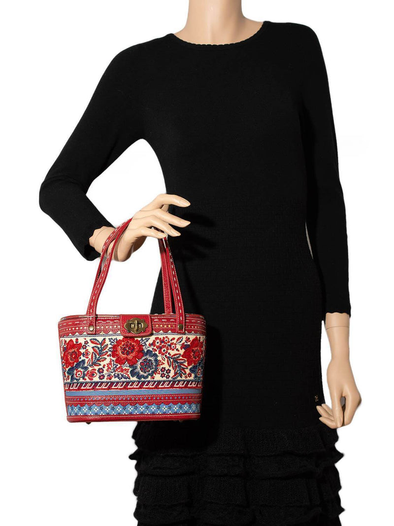 Isabella Fiore Vintage Embellished Flower Basket Bag Red-designer resale