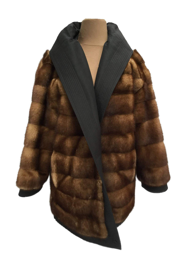 J. Mendel Mink Fur Reversible Coat Brown Black-designer resale