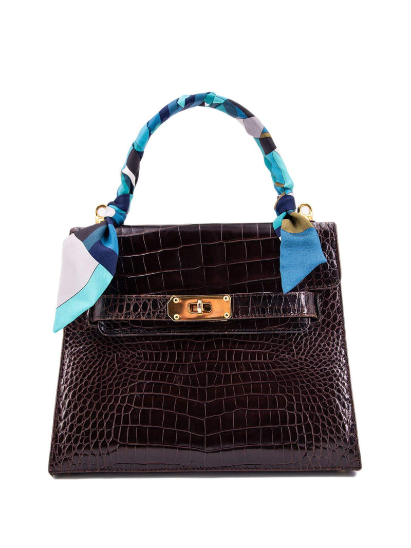 Jay Herbert Jay Herbert Vintage Shiny Alligator Mini Kelly Bag Brown-designer resale