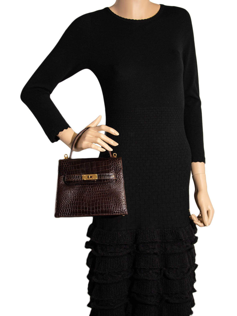 Jay Herbert Jay Herbert Vintage Shiny Alligator Mini Kelly Bag Brown-designer resale