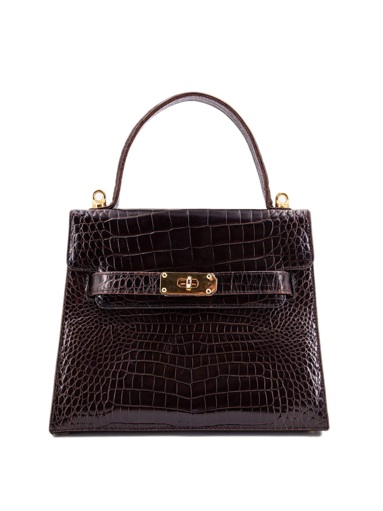 Jay Herbert Jay Herbert Vintage Shiny Alligator Mini Kelly Bag Brown-designer resale