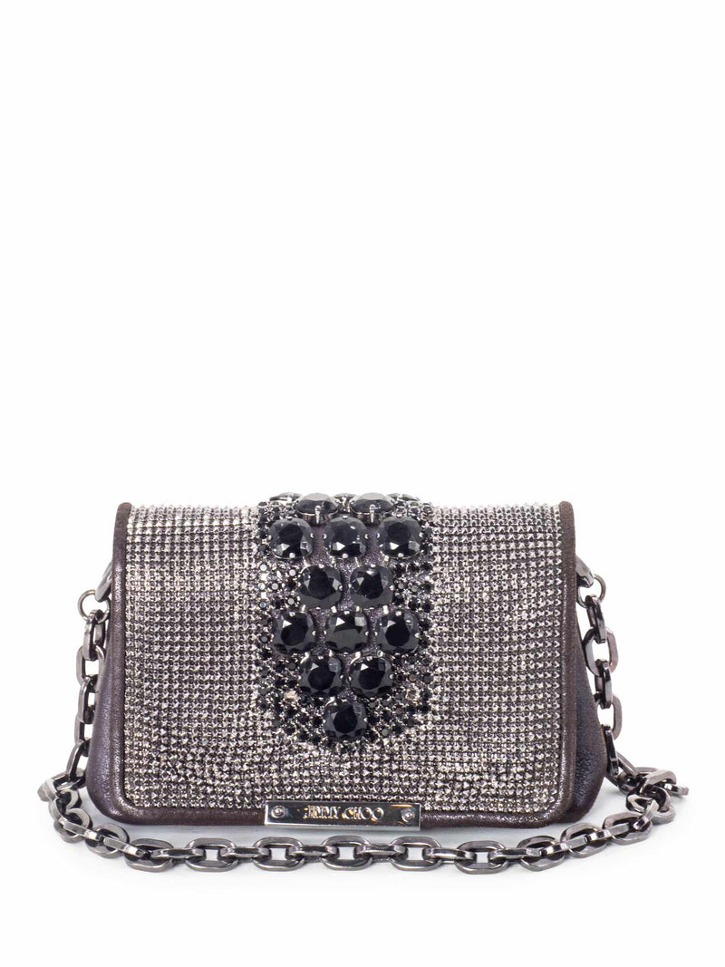 Jimmy Choo Leather Metal Mesh Crystal Mini Bag Brown-designer resale