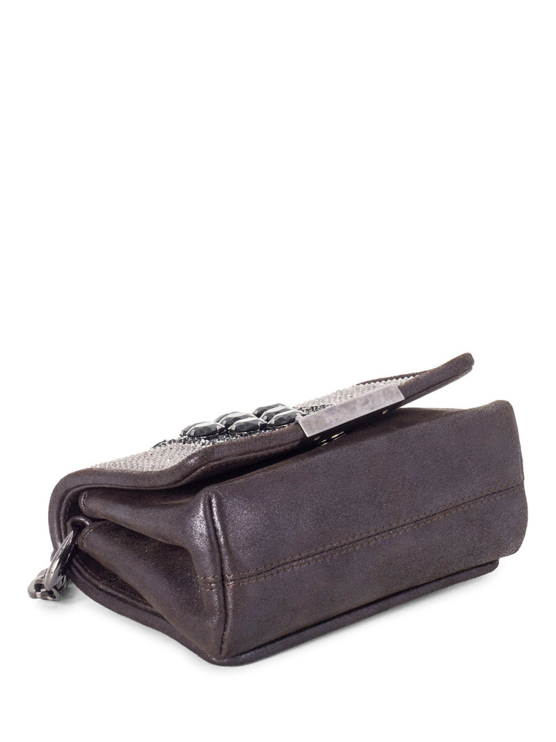 Jimmy Choo Leather Metal Mesh Crystal Mini Bag Brown-designer resale