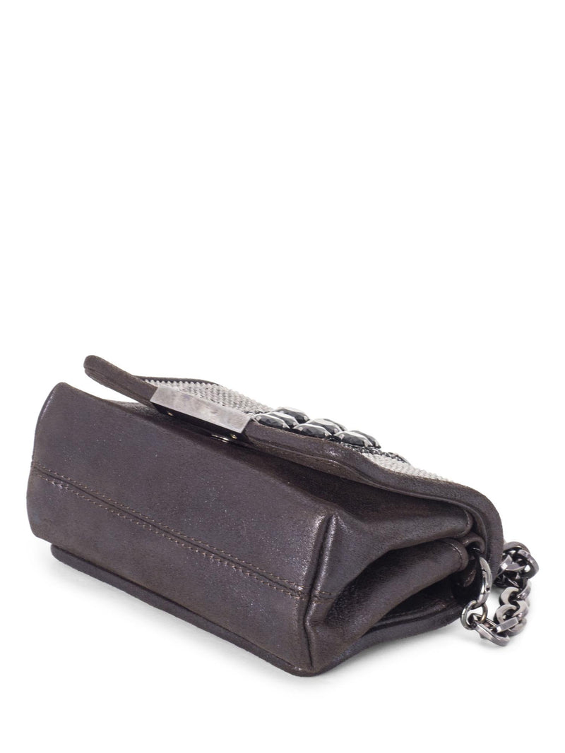 Jimmy Choo Leather Metal Mesh Crystal Mini Bag Brown-designer resale