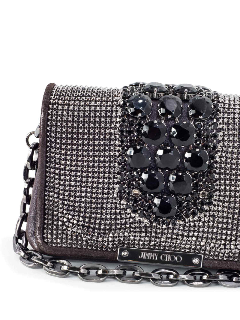 Jimmy Choo Leather Metal Mesh Crystal Mini Bag Brown-designer resale