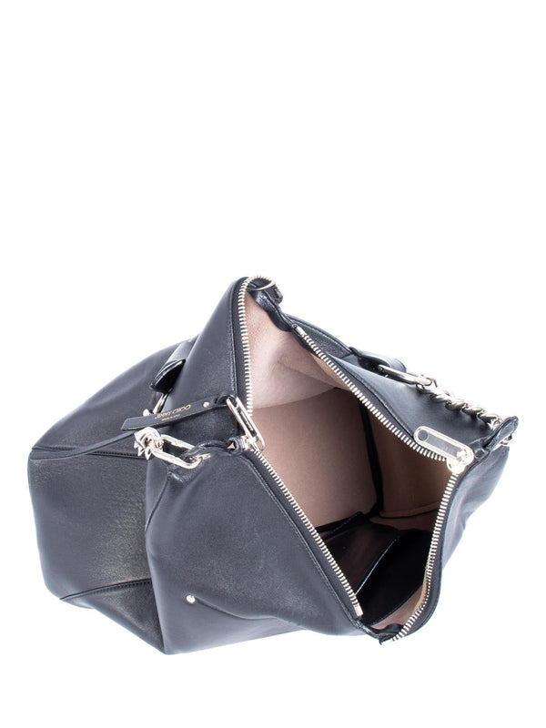 Jimmy Choo Leather Zippers Raven Hobo Bag Black