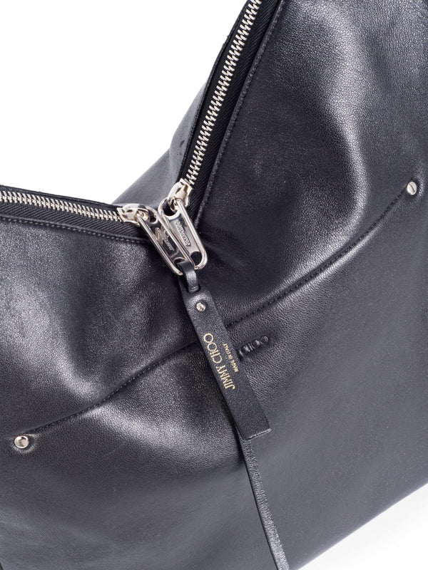 Jimmy Choo Leather Zippers Raven Hobo Bag Black