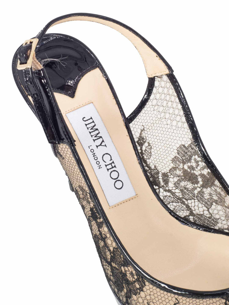 Jimmy Choo Patent Leather Lace Platform Shoes Black-designer resale