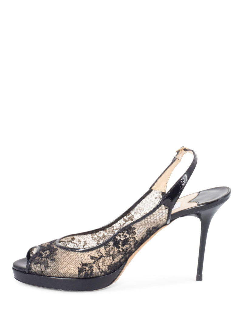 Jimmy Choo Patent Leather Lace Platform Shoes Black-designer resale