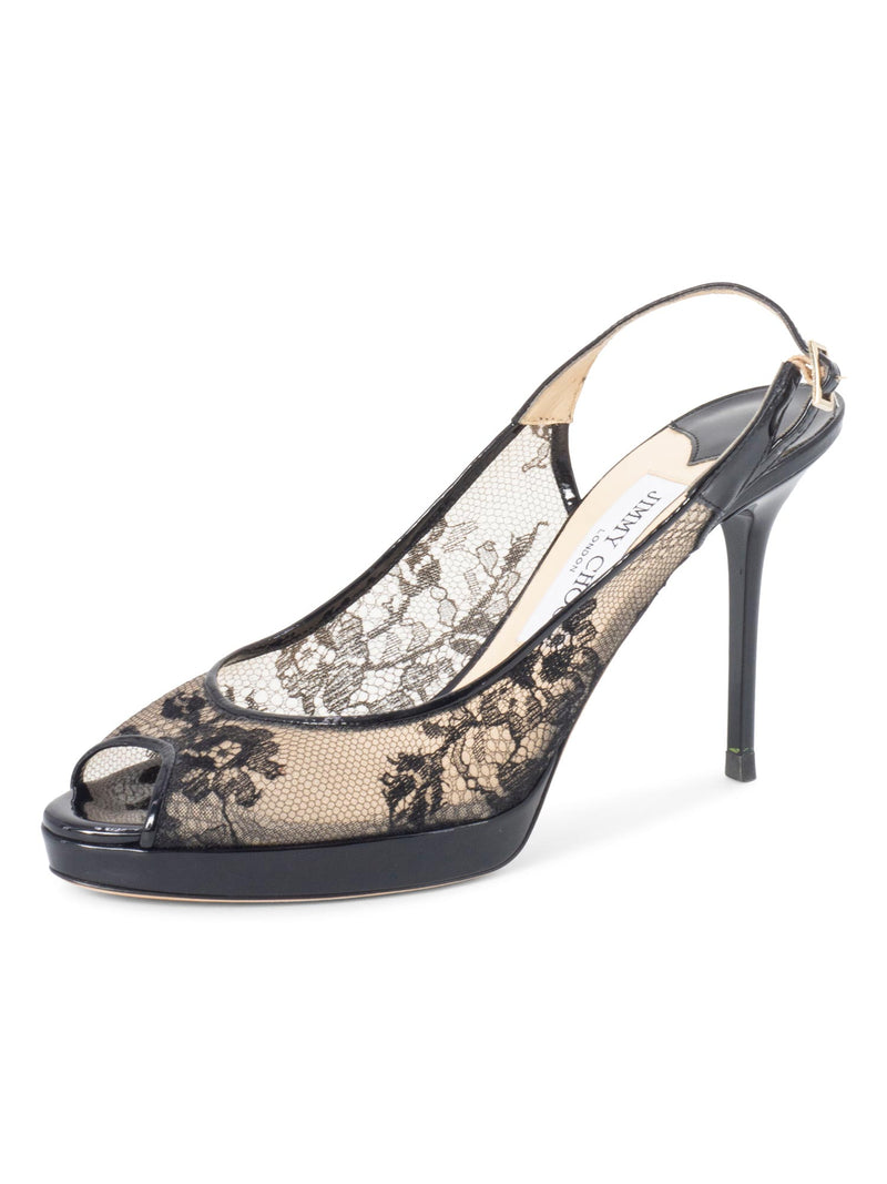 Jimmy Choo Patent Leather Lace Platform Shoes Black-designer resale