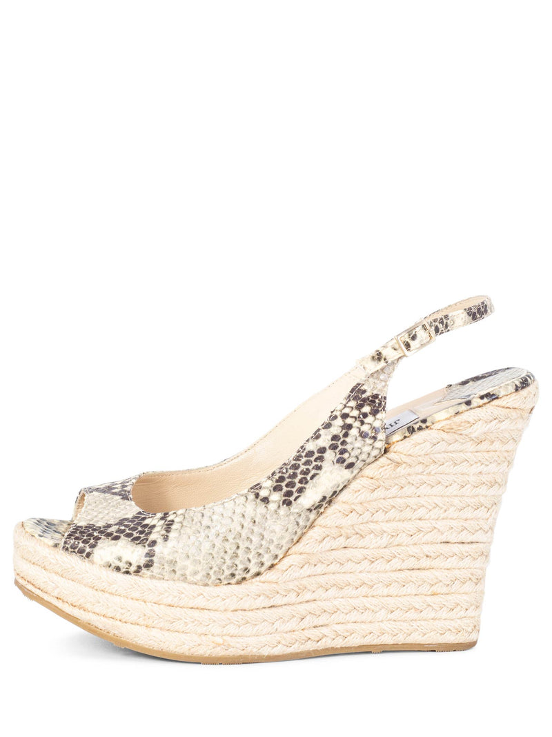Jimmy Choo Snakeskin Slingback Platform Wedge Sandals Beige-designer resale
