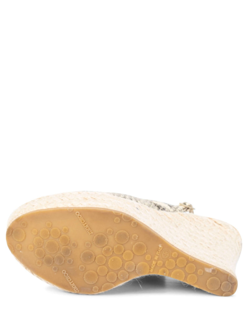 Jimmy Choo Snakeskin Slingback Platform Wedge Sandals Beige-designer resale