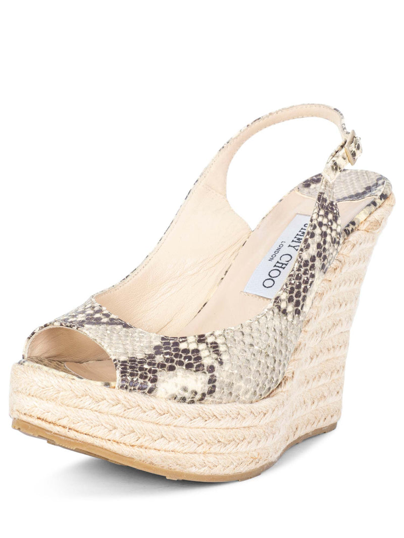 Jimmy Choo Snakeskin Slingback Platform Wedge Sandals Beige-designer resale