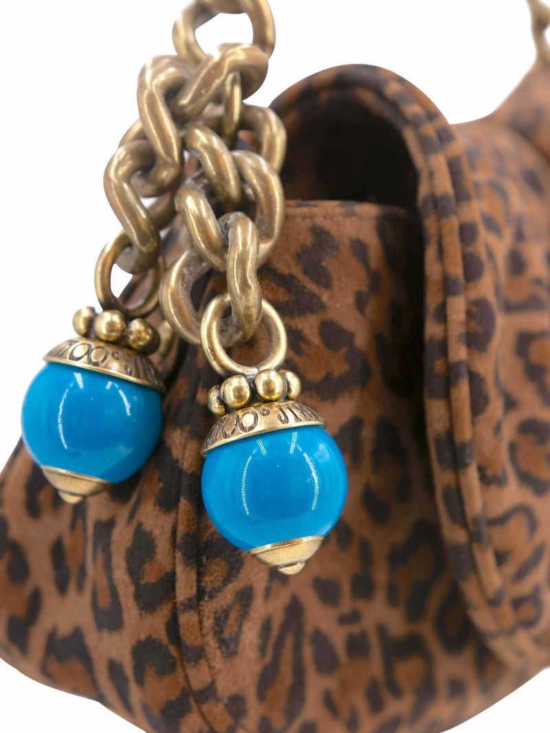Jimmy Choo Suede Leopard Print Tassel Flap Bag Brown-designer resale