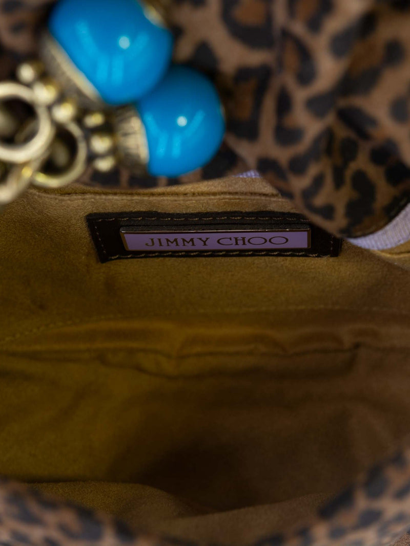 Jimmy Choo Suede Leopard Print Tassel Flap Bag Brown-designer resale