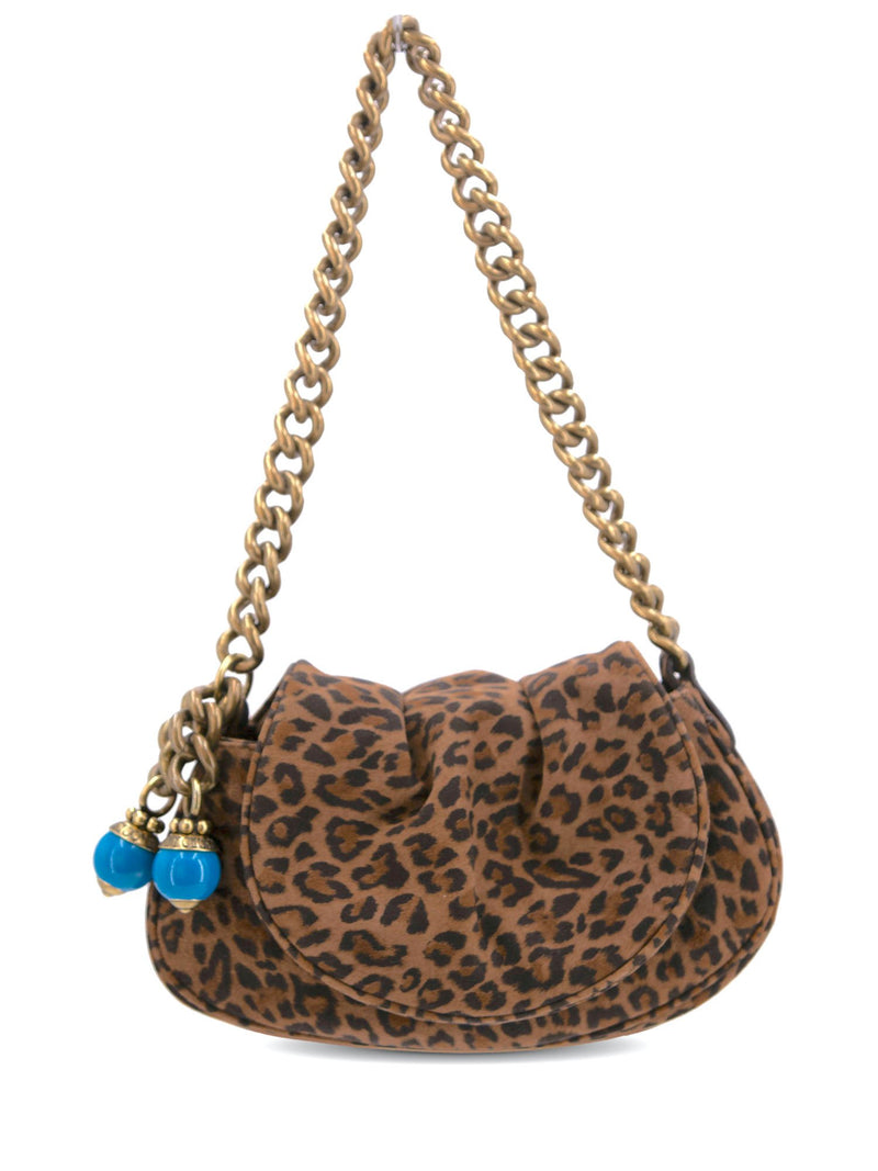 Jimmy Choo Suede Leopard Print Tassel Flap Bag Brown-designer resale