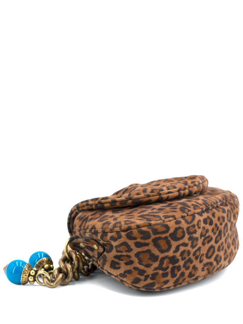 Jimmy Choo Suede Leopard Print Tassel Flap Bag Brown-designer resale