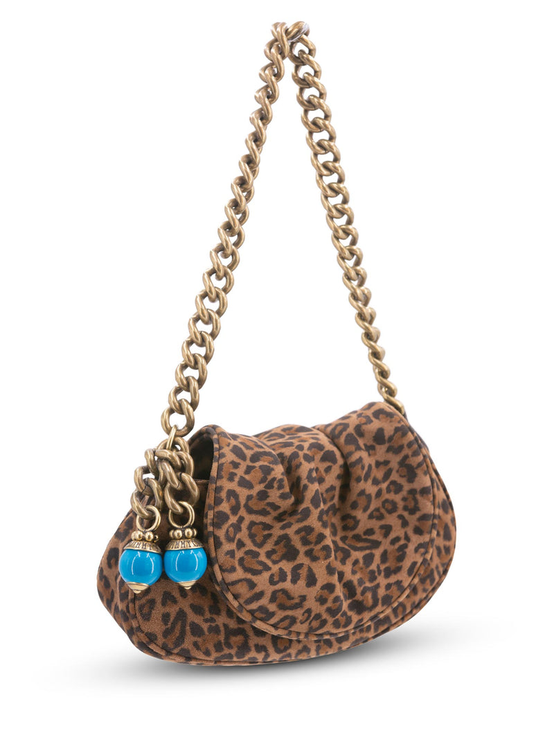 Jimmy Choo Suede Leopard Print Tassel Flap Bag Brown-designer resale