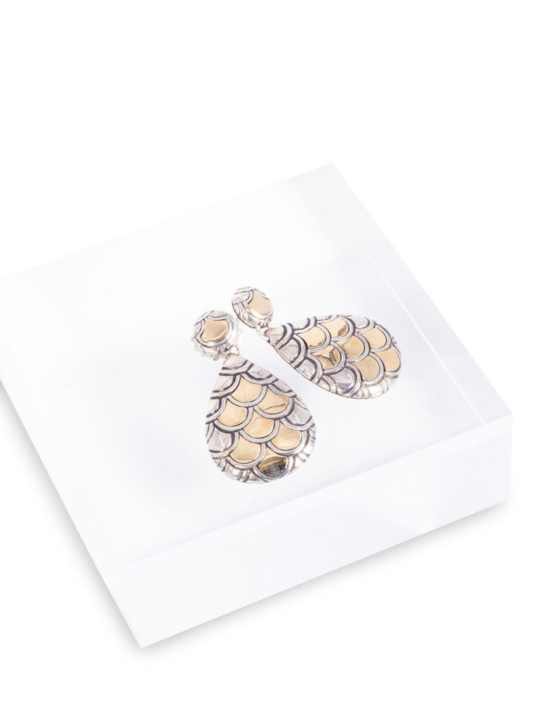 John Hardy Sterling Silver 18K Gold Scaled Dangle Earrings-designer resale