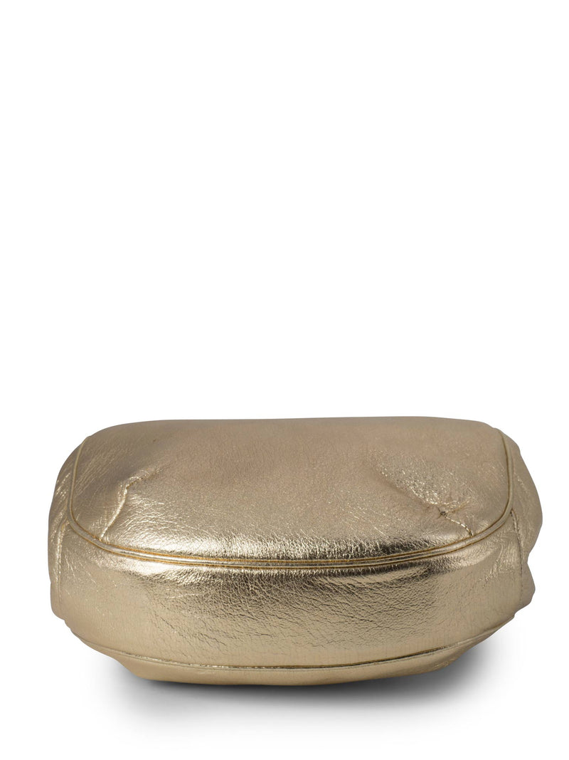 Judith Leiber Leather Kiss Lock Mini Messenger Bag Gold-designer resale