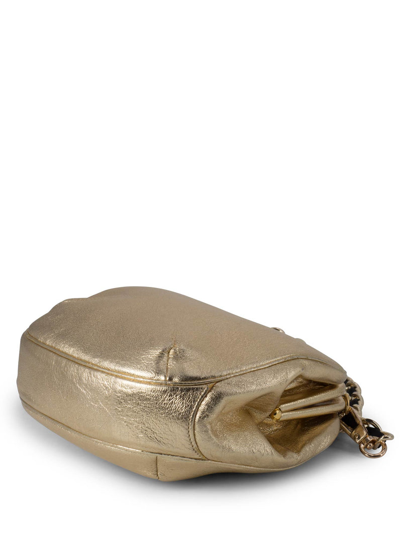 Judith Leiber Leather Kiss Lock Mini Messenger Bag Gold-designer resale