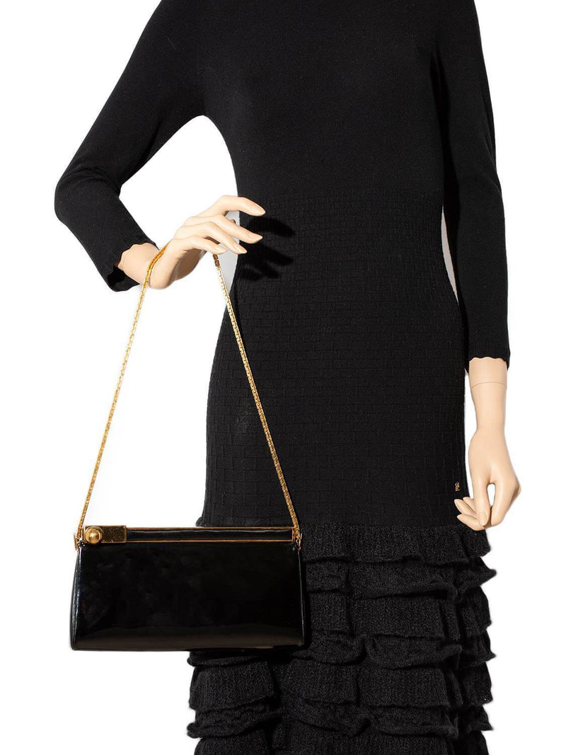 Judith Leiber Patent Leather Shoulder Bag Black-designer resale