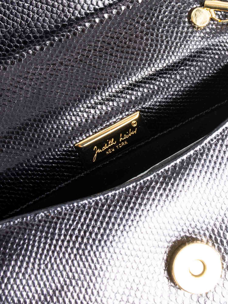 Judith Leiber Python Leather Crystal Tassel Flap Messenger Bag Black-designer resale