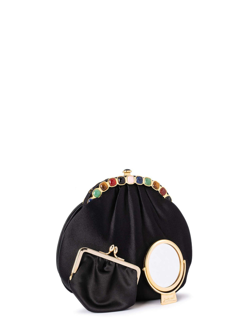 Judith Leiber Satin Stones Evening Bag Black-designer resale