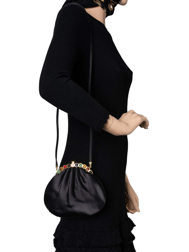 Judith Leiber Satin Stones Evening Bag Black-designer resale