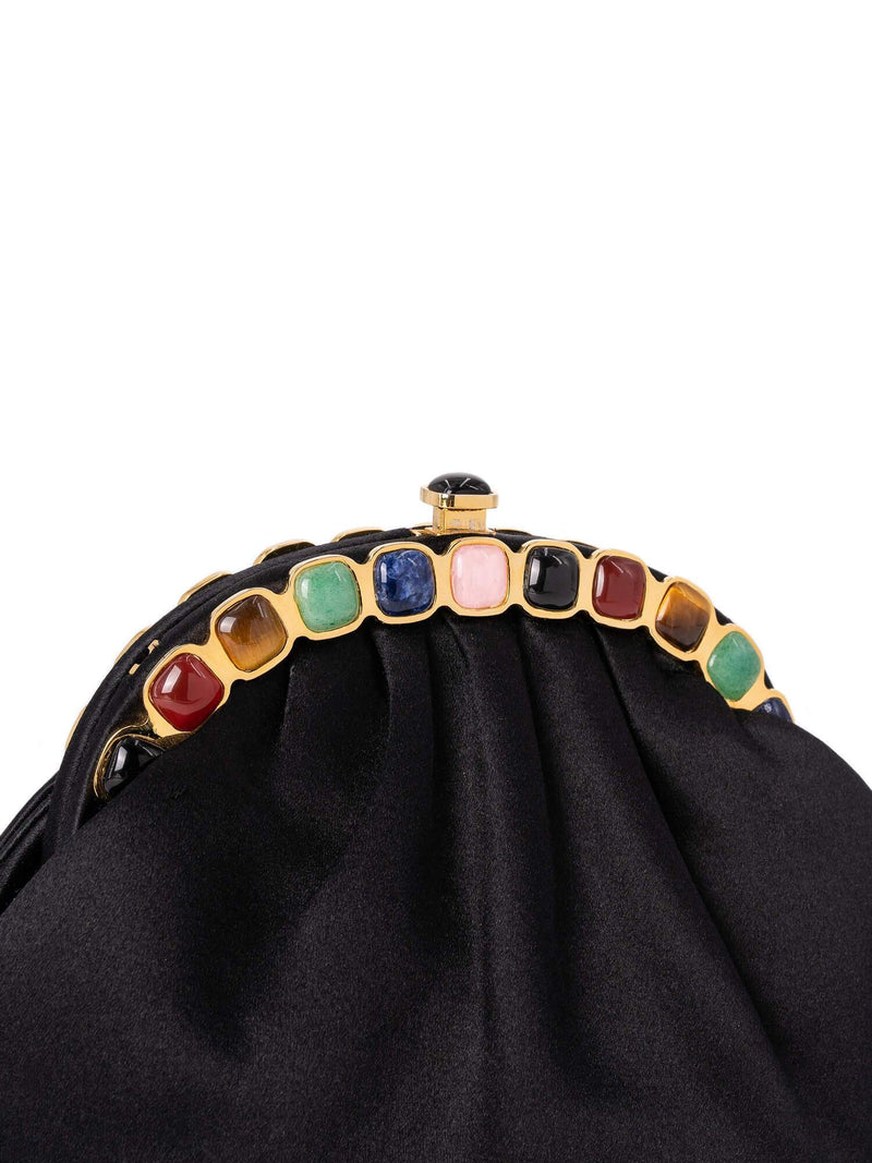 Judith Leiber Satin Stones Evening Bag Black-designer resale