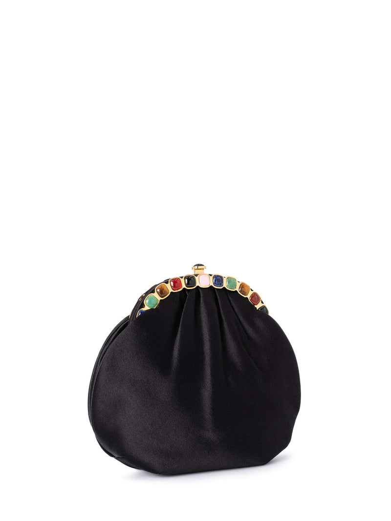 Judith Leiber Satin Stones Evening Bag Black-designer resale