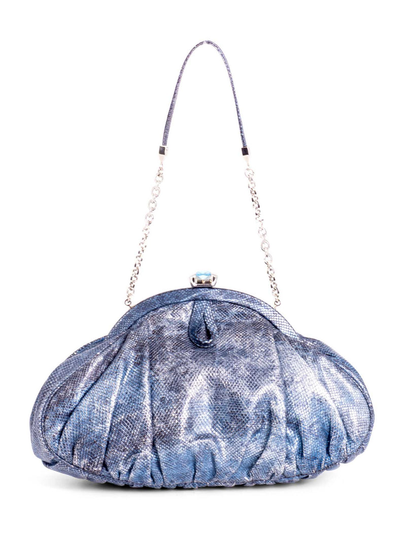 Judith Leiber Snake Skin Leather Mini Bag Blue-designer resale